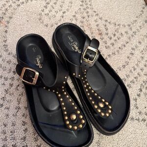 Black Sandals with Gold Accents
